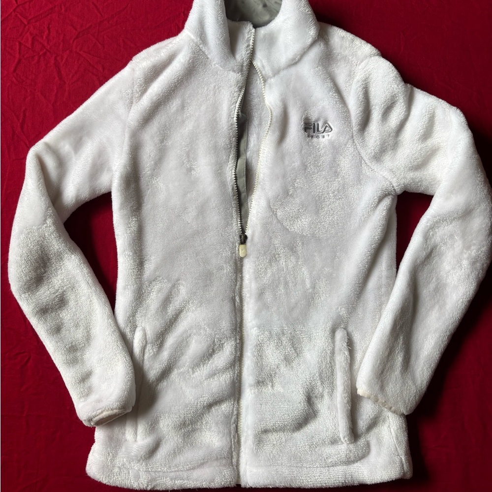 Fila White Teddy Jacket with Gray Accents